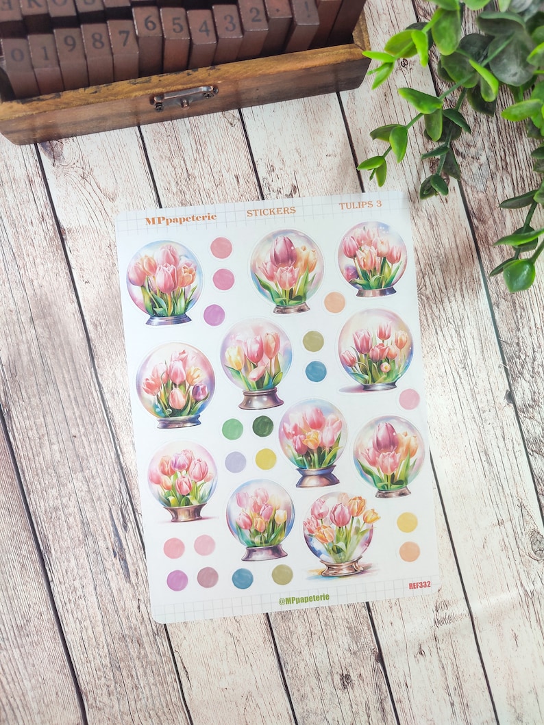 Set jusqu'à 7 feuilles de stickers thème tulipes pour vos planner bujo journal scrapbooking monthly weekly journaling printemps Tulipes 3