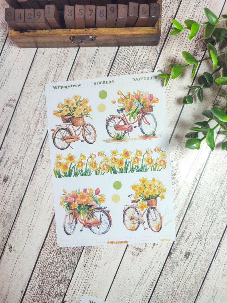 Set jusqu'à 7 feuilles de stickers thème jonquilles pour le printemps vos planner bujo scrapbooking monthly weekly journaling Jonquilles 6