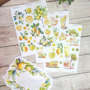 Set jusqu'à 3 feuilles de stickers et 1 gros stickers thème citron pour vos planner bujo journal scrapbooking monthly weekly planner