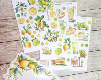 Set jusqu'à 3 feuilles de stickers et 1 gros stickers thème citron pour vos planner bujo journal scrapbooking monthly weekly planner