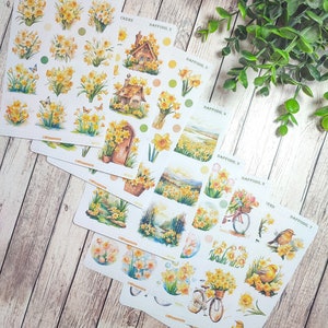 Set di massimo 7 fogli di adesivi a tema narciso per la primavera, il tuo planner, bujo, scrapbooking, mensile, settimanale, journaling