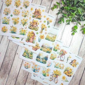 Set jusqu'à 7 feuilles de stickers thème jonquilles pour le printemps vos planner bujo scrapbooking monthly weekly journaling Set 1+2+3+4+5+6+7