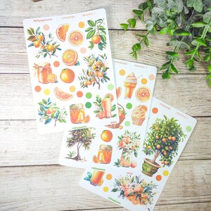 Set jusqu'à 3 feuilles de stickers thème oranges et agrumes pour vos bujo planner scrapbooking monthly weekly planner journaling