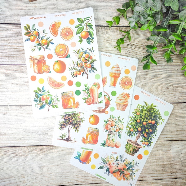 Set jusqu'à 3 feuilles de stickers thème oranges et agrumes pour vos bujo planner scrapbooking monthly weekly planner journaling