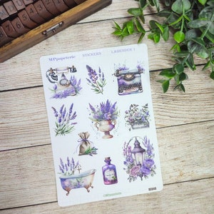 Set jusqu'à 8 feuilles de stickers thème lavande, café lavande, dessert lavande, vintage lavande pour bullet journal scrapbooking planner Lavender 1