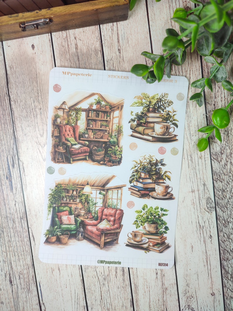 Set jusqu'à 4 planches de stickers thème intérieur cosy pour vos planner bujo journal scrapbooking monthly weekly journaling Cosy 3