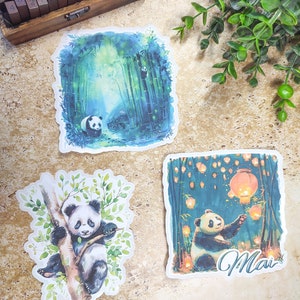 hasta 3 pegatinas grandes con tema de panda para tus planificadores de bujo, álbumes de recortes, diarios de lectura y una con caligrafía de mayo