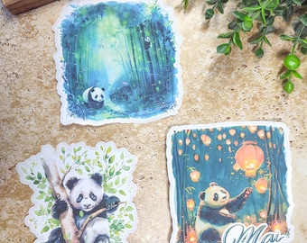 jusqu'à 3 gros stickers thème panda pour vos planners bujo scrapbooking journaling Reading et un avec de la calligraphie de mai