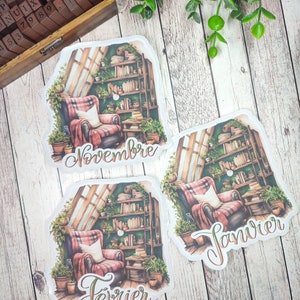 Jusqu'à 3 gros stickers thème intérieur cosy avec calligraphie novembre janvier ou février pour vos planner bujo journal scrapbooking