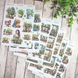 Set mit bis zu 7 Bögen Gartenaufklebern, Fensterpflanzen, Frühling für Ihren Planer, Bujo, Scrapbooking, Journaling