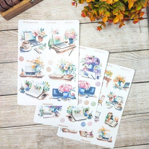 Set jusqu'à 3 feuilles de stickers thème bureau organisation et bujo pour décorer vos bujo scrapbooking monthly weekly planner journaling