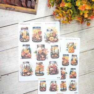 Set jusqu'à 2 feuilles de stickers thème automne en bocal pour vos planner bujo journal scrapbooking monthly weekly planner journaling