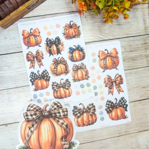 Set jusqu'à 2 planches de stickers thème citrouille en vichy et un gros sticker pour vos planner bujo journal scrapbooking monthly weekly