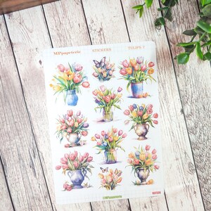 Set of up to 7 sheets of tulip theme stickers for your planner bujo journal scrapbooking monthly weekly journaling spring Tulipes 7