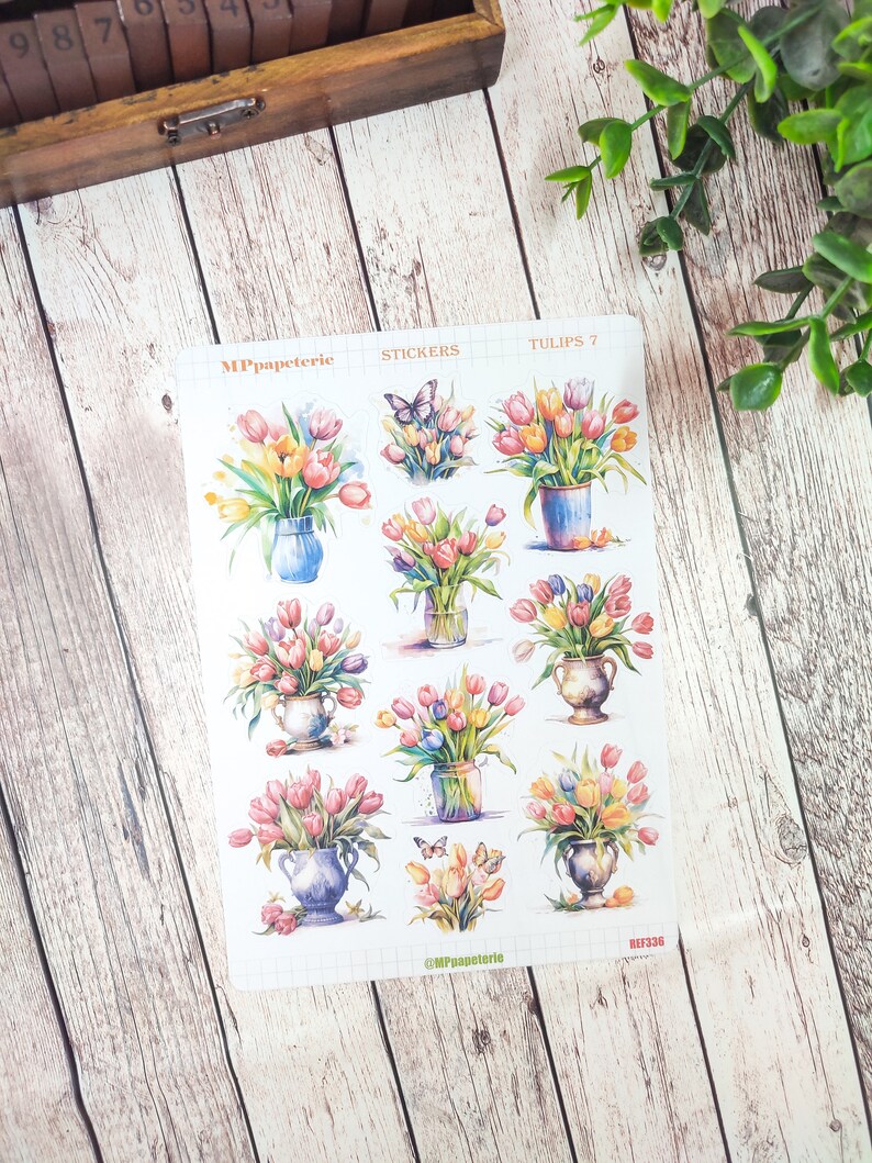 Set of up to 7 sheets of tulip theme stickers for your planner bujo journal scrapbooking monthly weekly journaling spring Tulipes 7