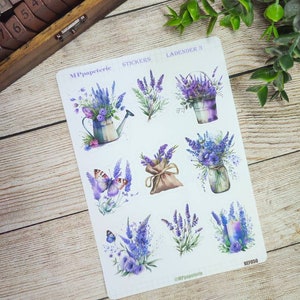 Set jusqu'à 8 feuilles de stickers thème lavande, café lavande, dessert lavande, vintage lavande pour bullet journal scrapbooking planner Lavender 3