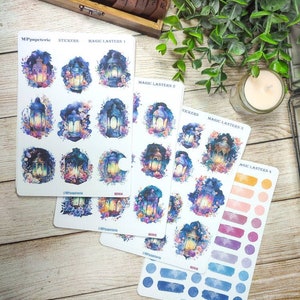 Set jusqu'à 4 planches de stickers, thème lanterne magique, bullet journal, art Book, scrapbooking, weekly planner, monthly planner