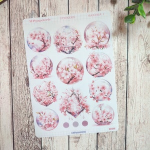 Set jusqu'à 4. Planches de stickers thème Sakura, fleurs de cerisier pour le printemps dans vos planner bujo journal scrapbooking monthly image 3