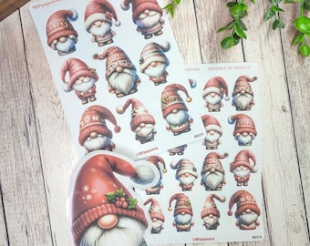 Set of up to 2 sheets of stickers and a large Christmas gnome theme sticker for your planner bujo journal scrapbooking monthly weekly