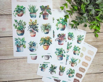 Set jusqu'à 4 feuilles de stickers  plantes vertes pour bullet journal, scrapbooking, planner , monthly planner weekly planner art book