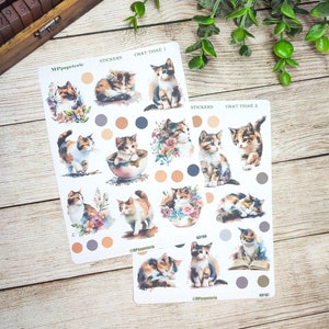 Set jusqu'à 2 feuilles de stickers thème chat tigré pour vos planner bujo journal scrapbooking monthly weekly planner journaling