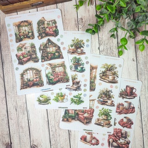 Set jusqu'à 4 planches de stickers thème intérieur cosy pour vos planner bujo journal scrapbooking monthly weekly journaling