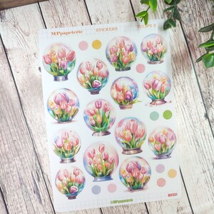 Set jusqu'à 7 feuilles de stickers thème tulipes pour vos planner bujo journal scrapbooking monthly weekly journaling printemps image 3