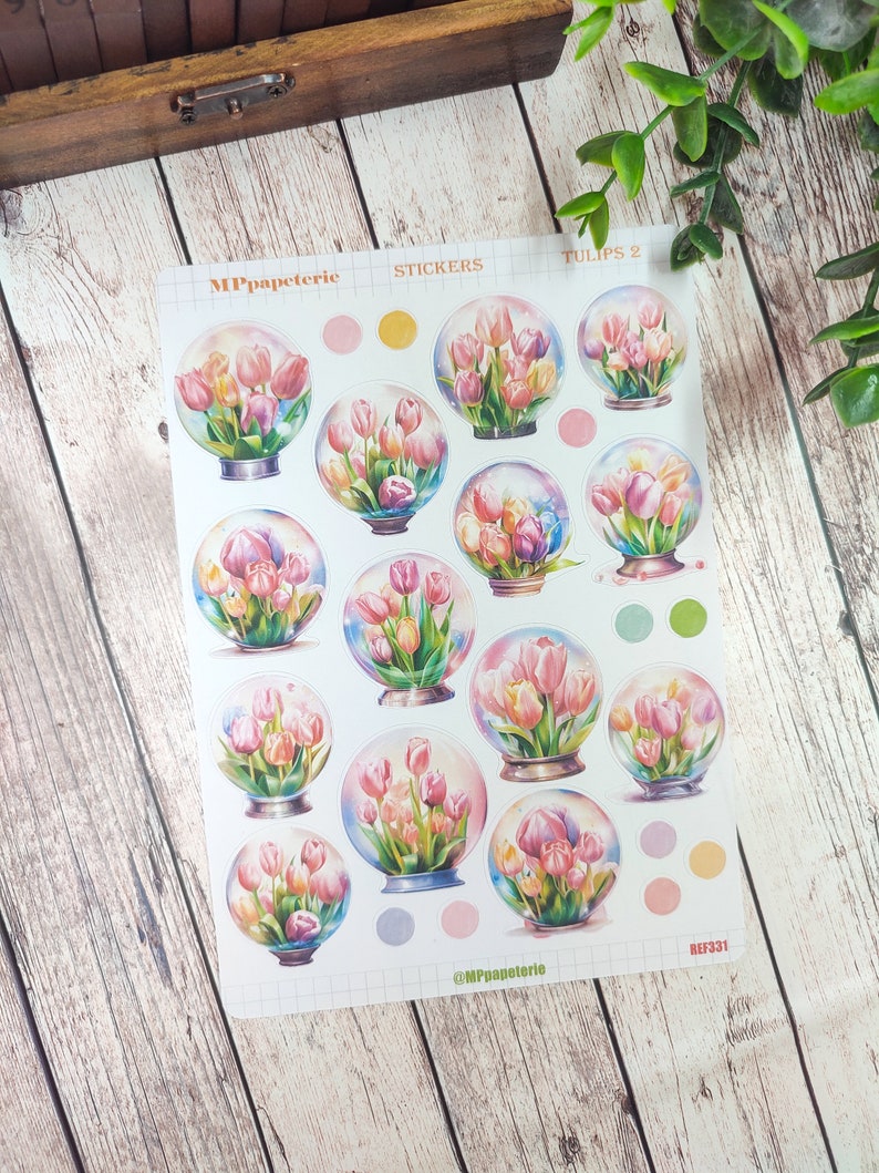 Set jusqu'à 7 feuilles de stickers thème tulipes pour vos planner bujo journal scrapbooking monthly weekly journaling printemps image 3