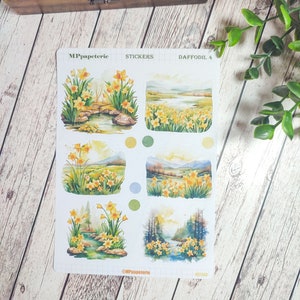 Set jusqu'à 7 feuilles de stickers thème jonquilles pour le printemps vos planner bujo scrapbooking monthly weekly journaling Jonquilles 4