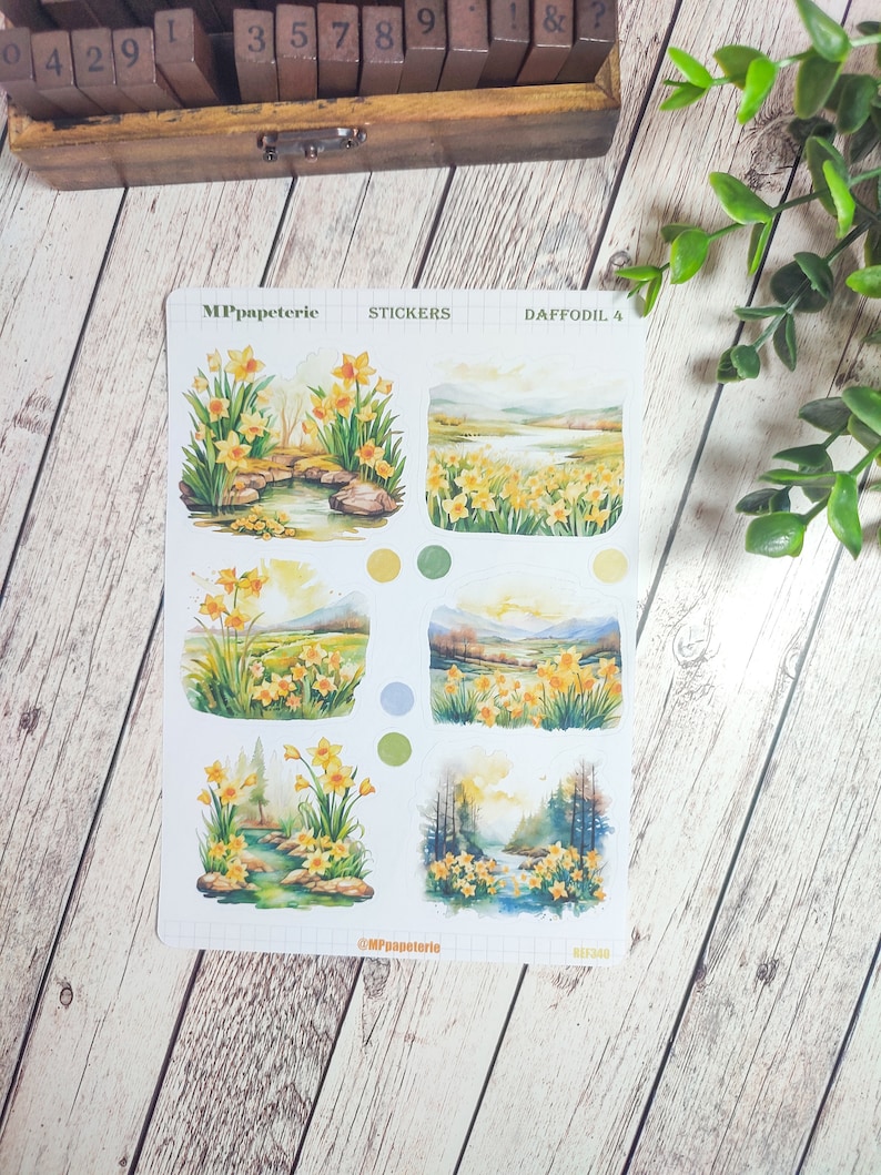 Set of up to 7 sheets of daffodil theme stickers for spring your planner bujo scrapbooking monthly weekly journaling Jonquilles 4
