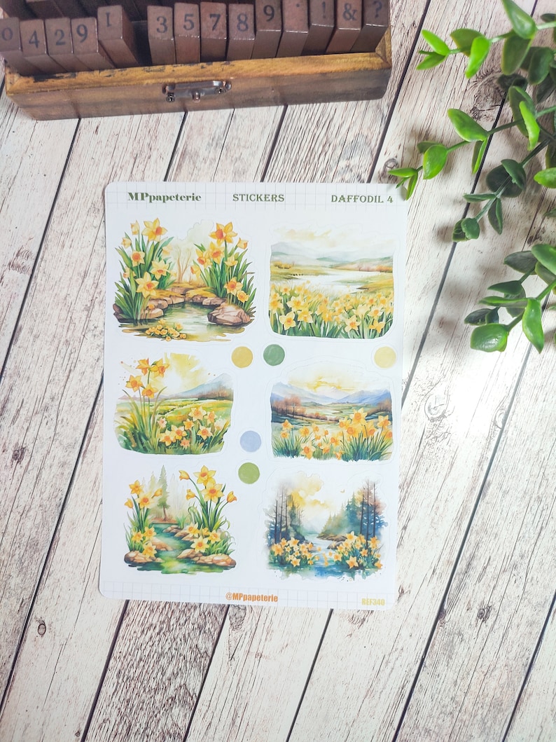 Set jusqu'à 7 feuilles de stickers thème jonquilles pour le printemps vos planner bujo scrapbooking monthly weekly journaling Jonquilles 4