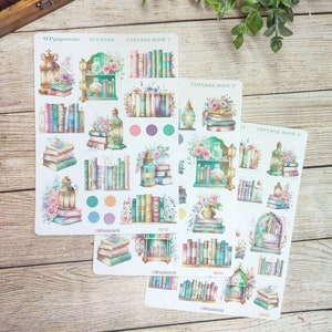 Set jusqu'à 3 feuilles de stickers thème cottage livres pour vos planner bujo journal scrapbooking monthly weekly planner journaling art