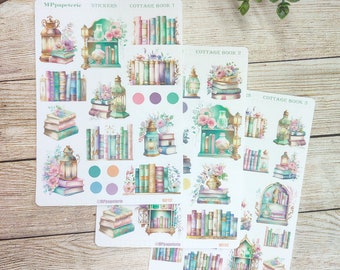 Set jusqu'à 3 feuilles de stickers thème cottage livres pour vos planner bujo journal scrapbooking monthly weekly planner journaling art