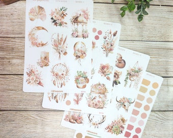 Set jusqu'à 4 feuilles de stickers thème boho, bohème chic pour vos planner bujo journal scrapbooking monthly weekly planner journaling art