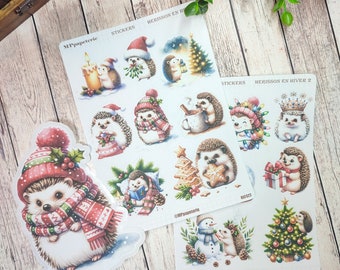 Set of up to 2 sheets of stickers and 1 large hedgehog sticker in winter and Christmas for your bujo scrapbooking monthly weekly planner journaling
