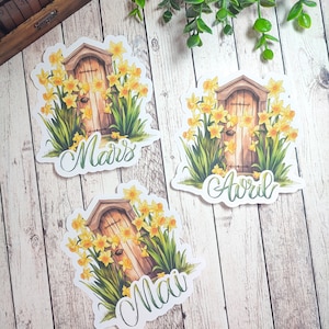 Jusqu'à 3 gros stickers thème jonquilles en calligraphie mars avril ou mai pour vos planner bujo scrapbooking journaling
