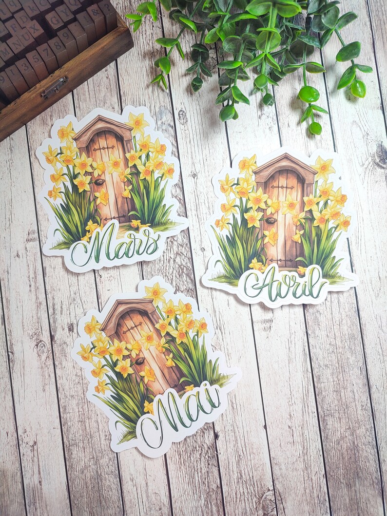 Jusqu'à 3 gros stickers thème jonquilles en calligraphie mars avril ou mai pour vos planner bujo scrapbooking journaling image 1