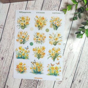 Set of up to 7 sheets of daffodil theme stickers for spring your planner bujo scrapbooking monthly weekly journaling Jonquilles 1