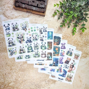set di un massimo di 8 fogli di adesivi a tema panda per la tua agenda bujo scrapbooking journaling Lettura journaling settimanale mensile