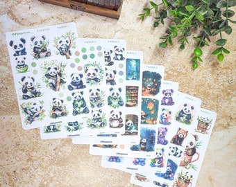 set of up to 8 sheets of panda theme stickers for your planner bujo scrapbooking journaling Reading journaling weekly monthly