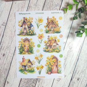 Set jusqu'à 7 feuilles de stickers thème jonquilles pour le printemps vos planner bujo scrapbooking monthly weekly journaling Jonquilles 2