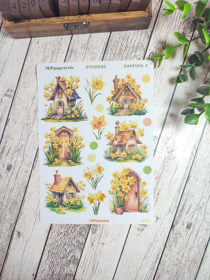 Set jusqu'à 7 feuilles de stickers thème jonquilles pour le printemps vos planner bujo scrapbooking monthly weekly journaling image 3