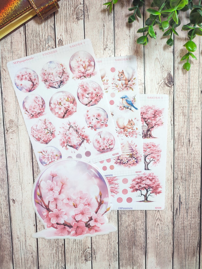 Set jusqu'à 4. Planches de stickers thème Sakura, fleurs de cerisier pour le printemps dans vos planner bujo journal scrapbooking monthly Set complet