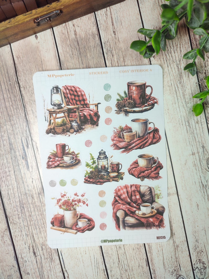 Set jusqu'à 4 planches de stickers thème intérieur cosy pour vos planner bujo journal scrapbooking monthly weekly journaling Cosy 4