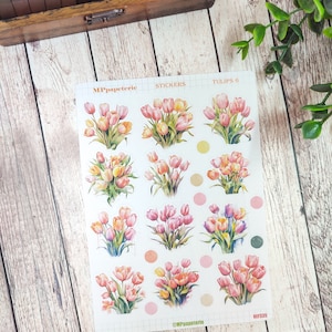 Set of up to 7 sheets of tulip theme stickers for your planner bujo journal scrapbooking monthly weekly journaling spring Tulipes 6