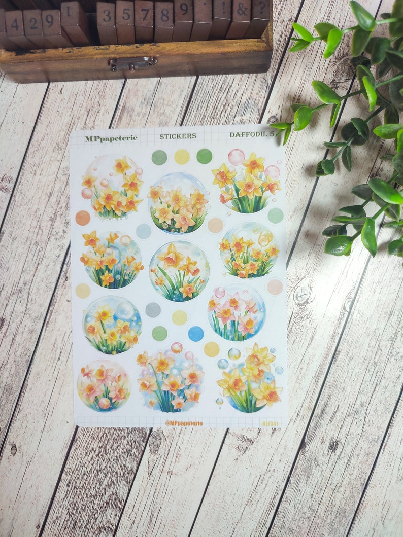 Set of up to 7 sheets of daffodil theme stickers for spring your planner bujo scrapbooking monthly weekly journaling Jonquilles 5