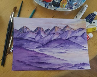 Mountain Sunrise Water Color Painting