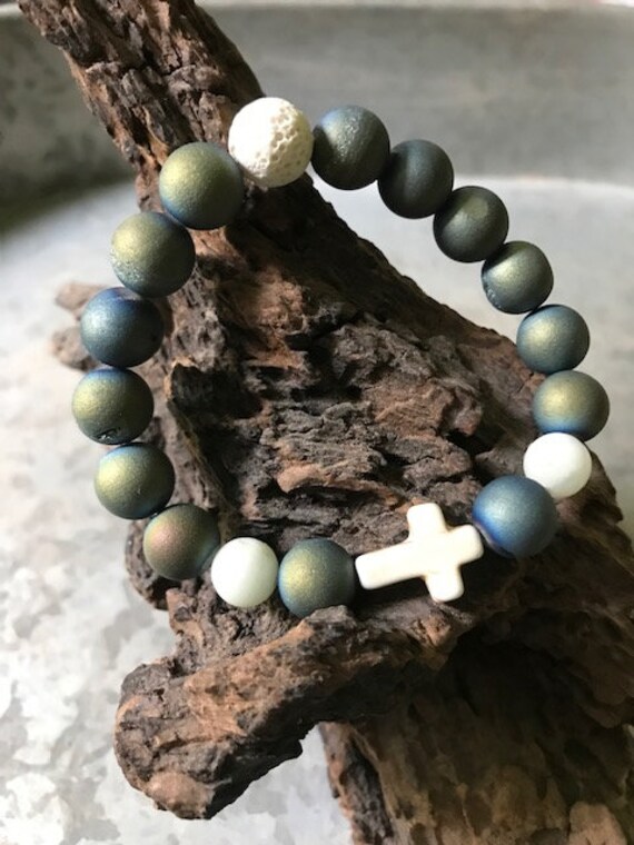 Beaded Cross Stretch Bracelet/Faith Etsy