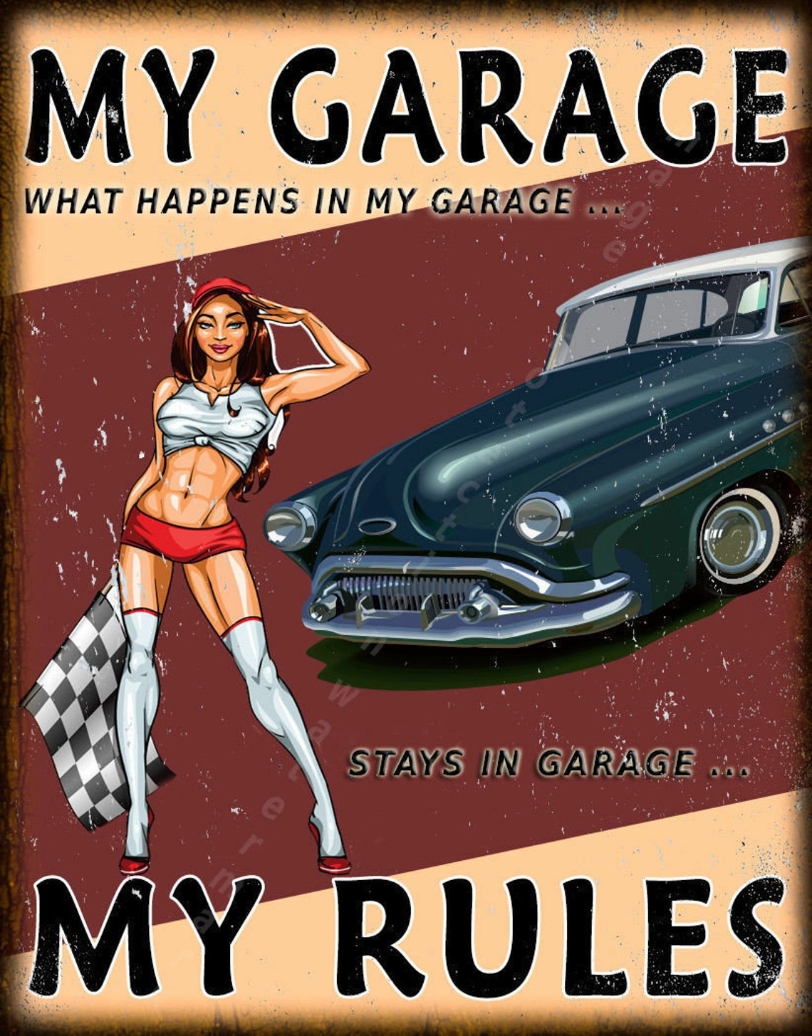 Garage Rules Pin Up Girl vintage retro garage metal Etsy