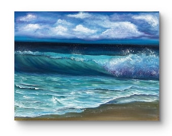 Oil painting blue sea, waves at the sea painting